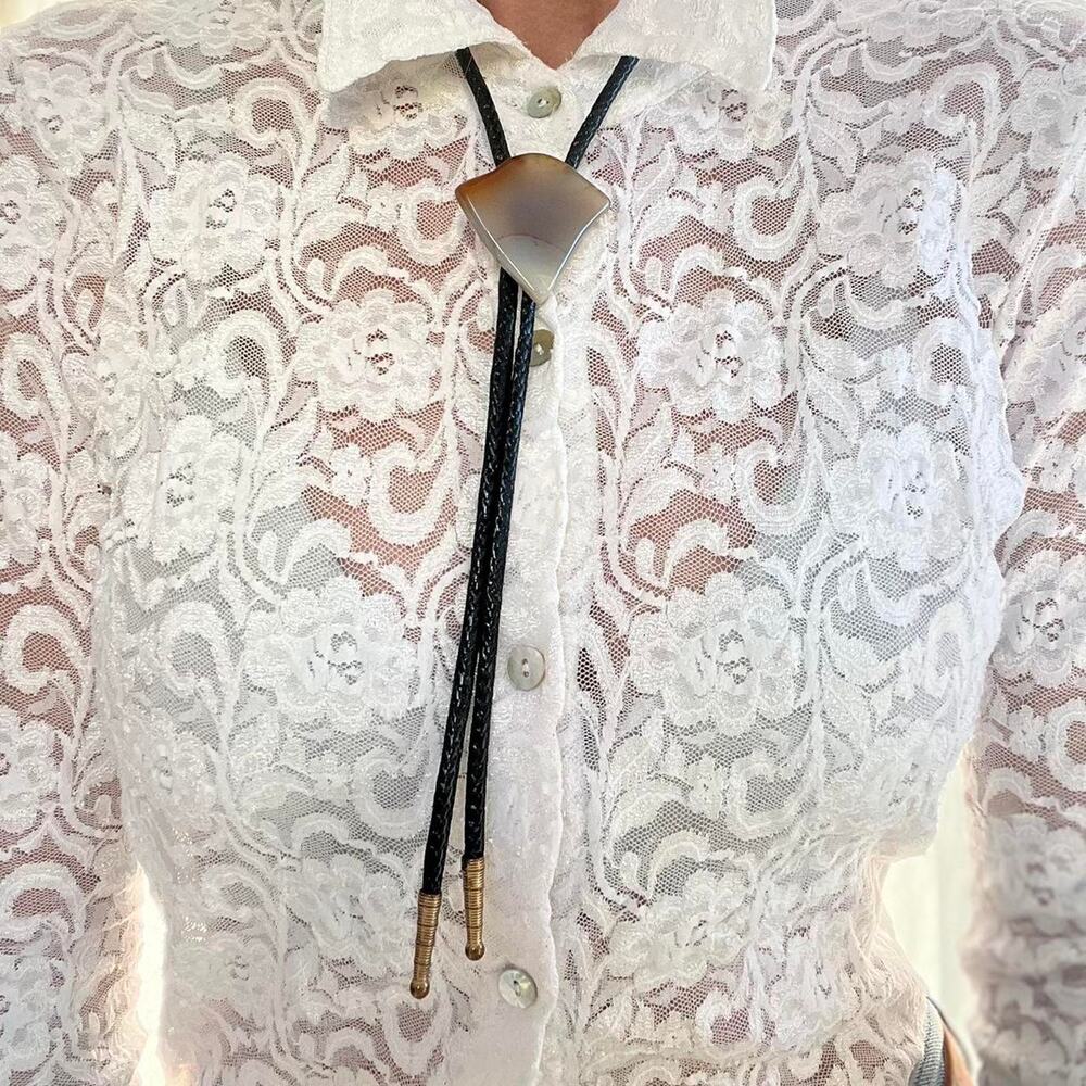 Bolo Tie Rock Pendant Leather Vintage Western Indie